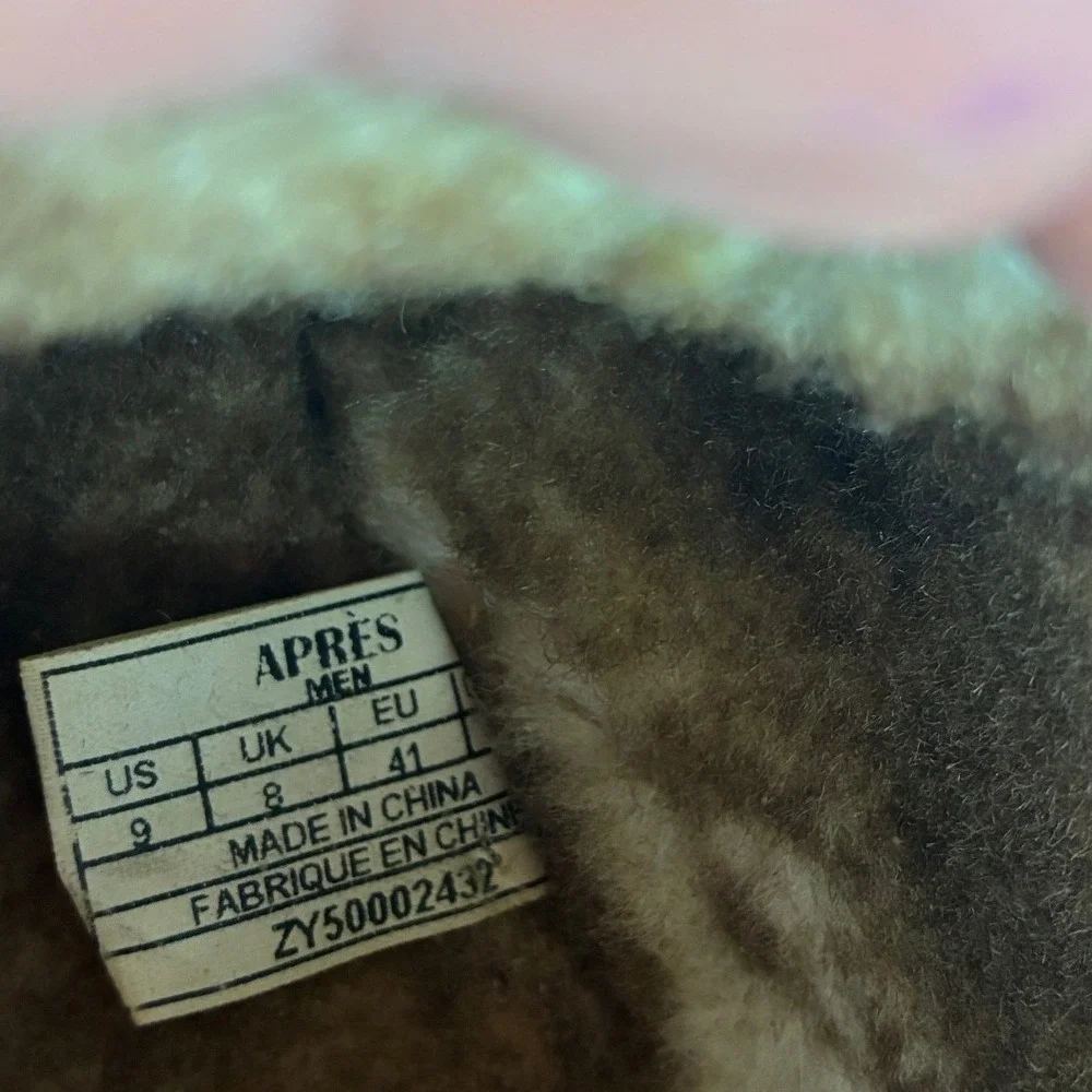 Apres Tan Suede Bootie Slippers - 9 - Wool Lined Faux Fur #Cozy #Winter #Cabin